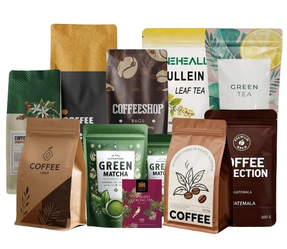 Custom printed coffee and tea bags in flat-bottom and stand-up formats