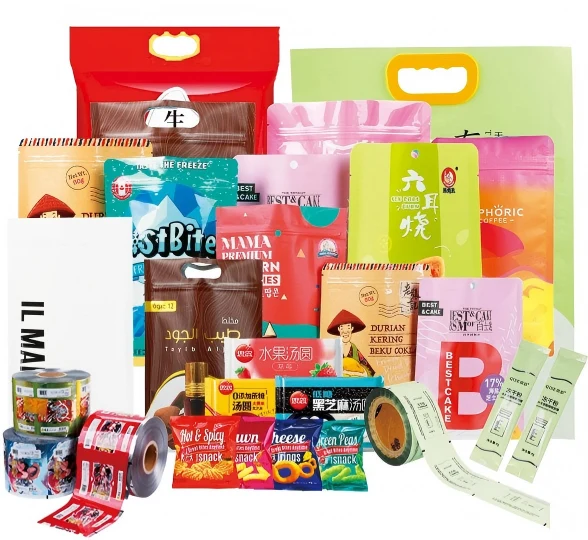 Assorted custom printed flexible packaging formats for snacks and consumer products