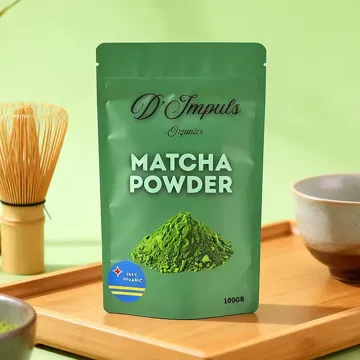 Matte Matcha Powder Stand-Up Pouch design example UPS-0080