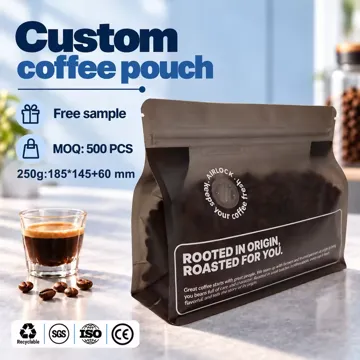 Coffee Bean Flat-Bottom Pouch design example UPS-0206