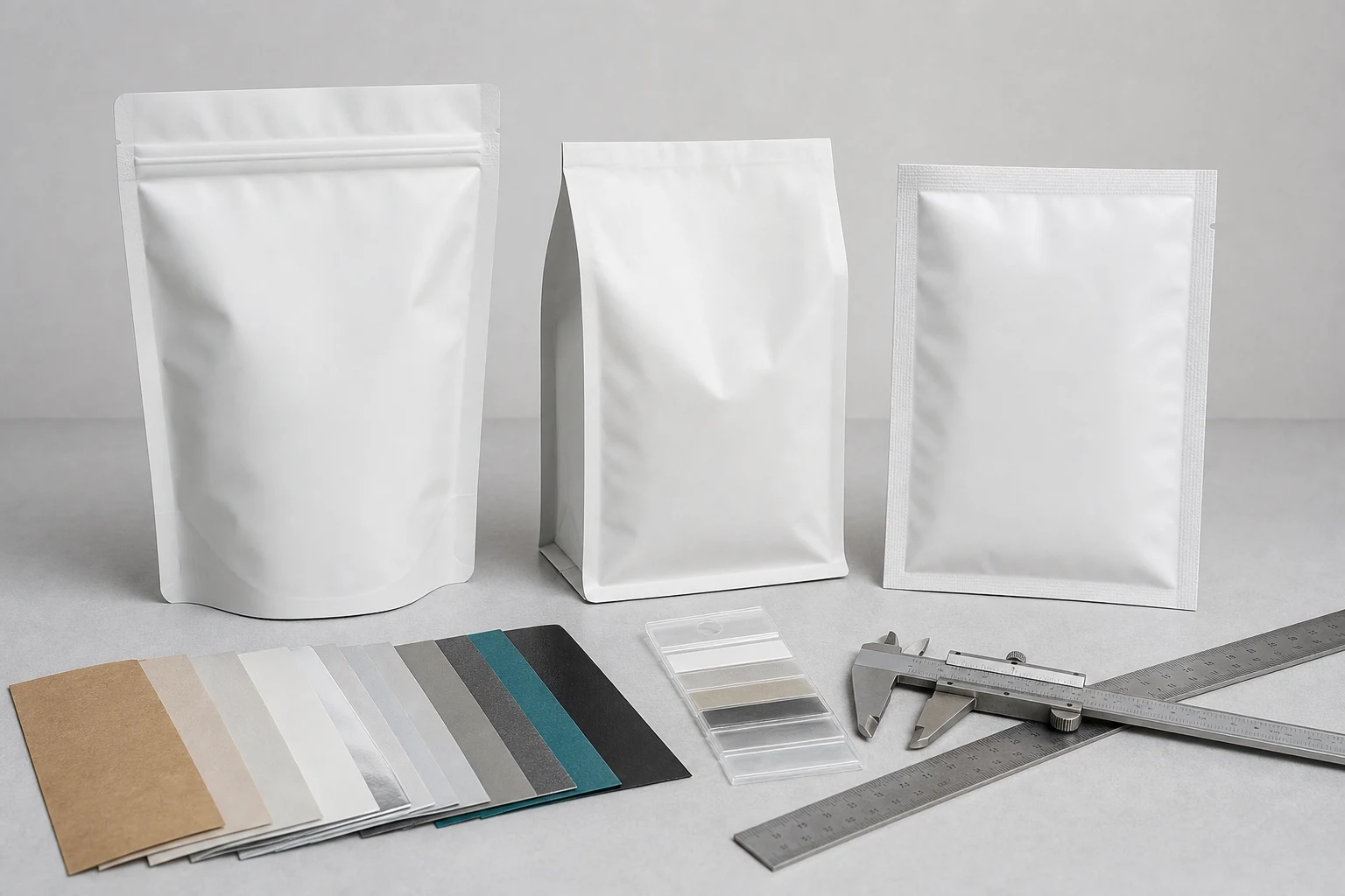 Custom pouch pricing materials and measuring tools